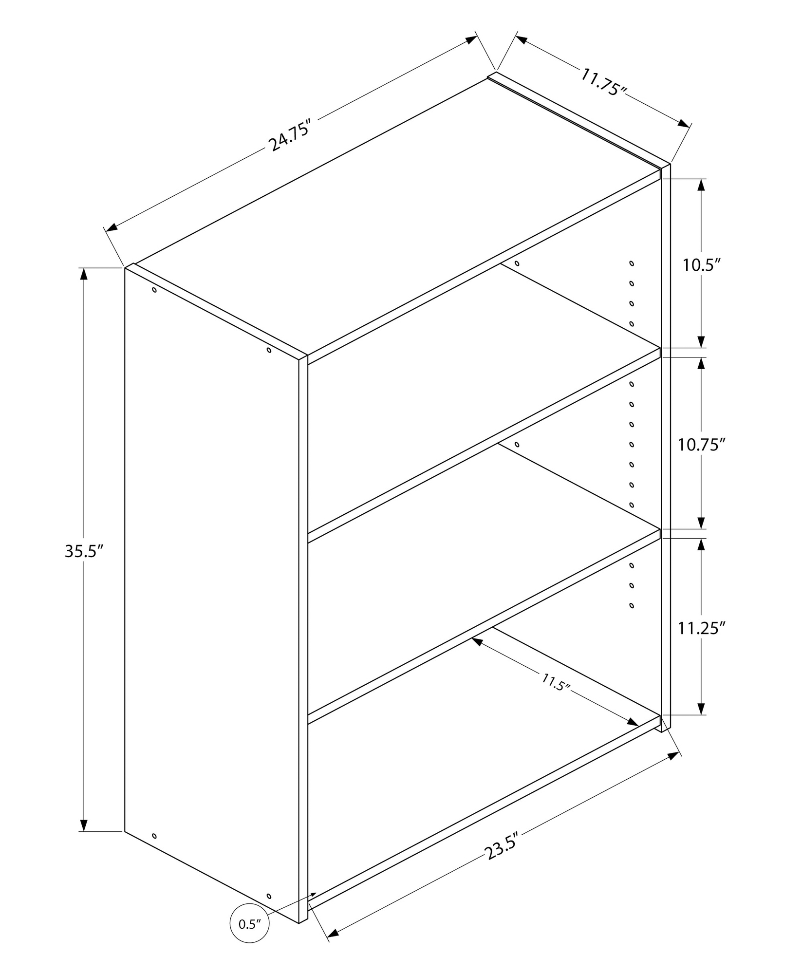 BOOKCASE - 36"H / CAPPUCCINO WITH 3 SHELVES